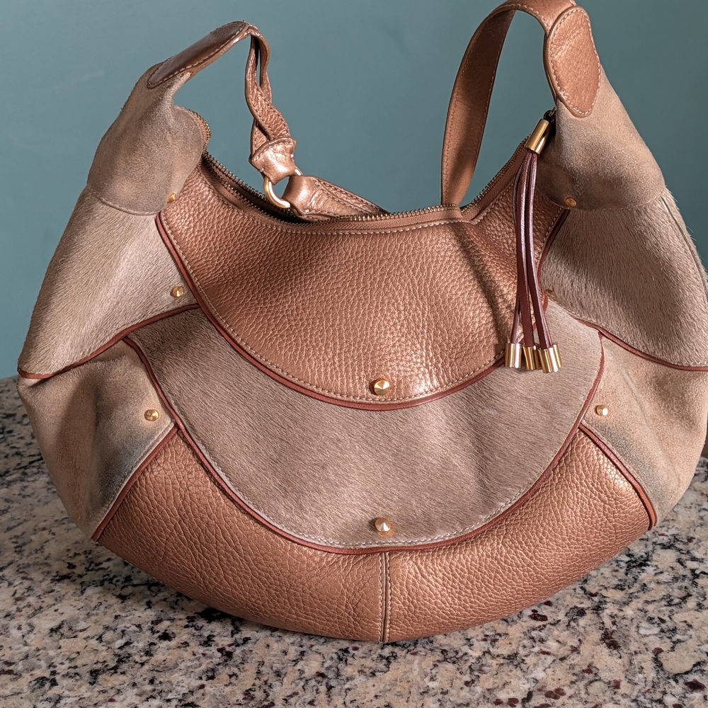Cole Haan Vintage Goldfish Pouchette Hobo~suede/leather Bronze